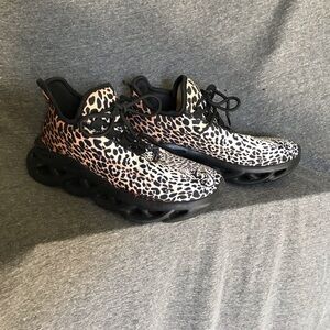 Leopard Print Sneakers with Black Soles